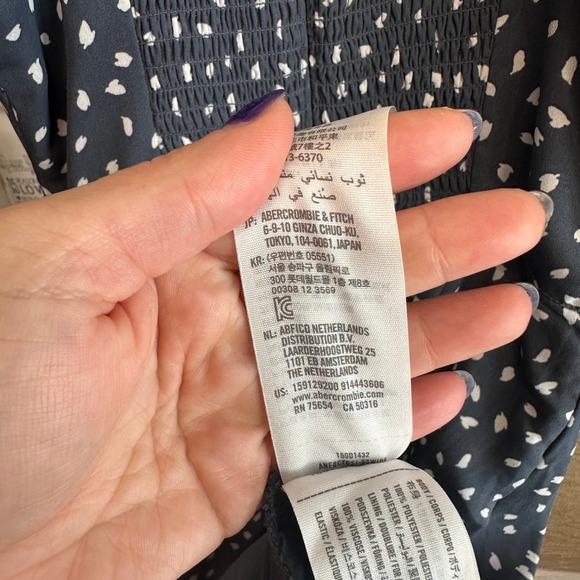 Y2K Abercrombie & Fitch Smocked Midi Dress Polka Dot Side Slit Deer Print XS - Picture 8 of 11